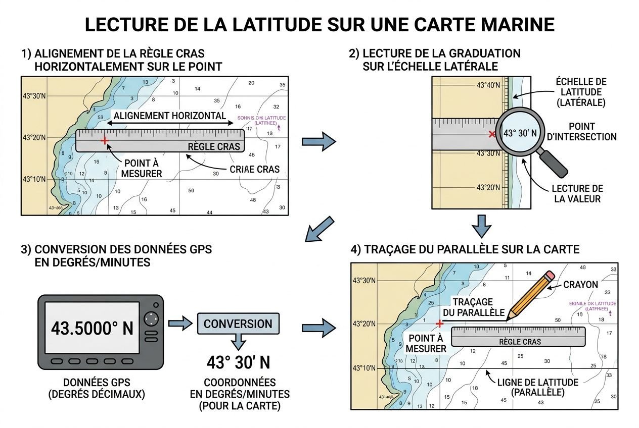 Processus de relevé de latitude sur carte